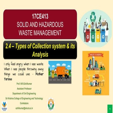 Types of Collection system & its Analysis - Municipal Solid Wastes