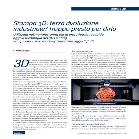 Stampa 3D: terza rivoluzione industriale?