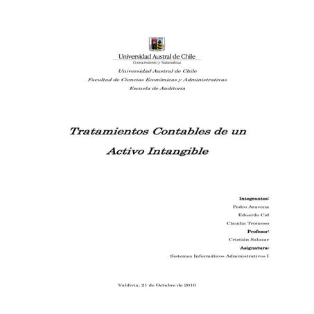 Tratamiento contable de un activo intangible
