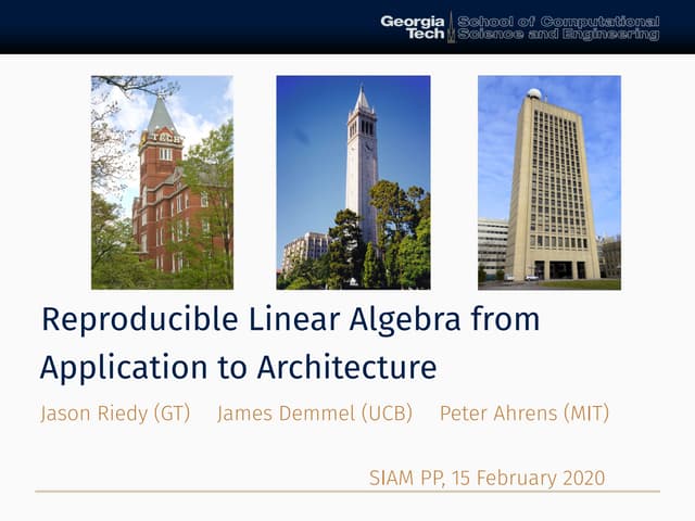 Reproducible Linear Algebra from Application to Architecture