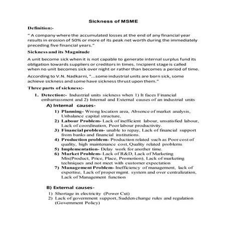 Sickness of MSME