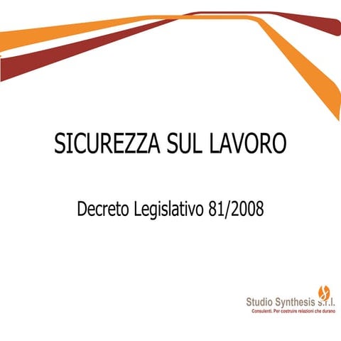 Sicurezza sul Lavoro: dlsg 81/2008