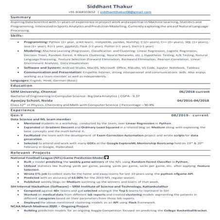 Siddhant Thakur Resume