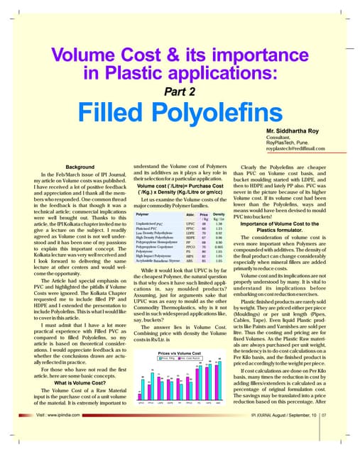 Volume Cost concept with reference to Filled Polyolefins