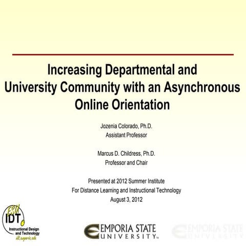 Increase Departmental and University Community with an Asynchronous Online Orientation