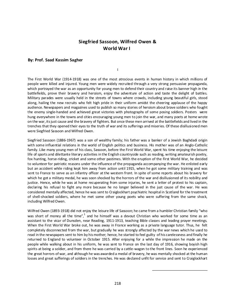 Siegfried Sassoon Wilfred Owen Wwi