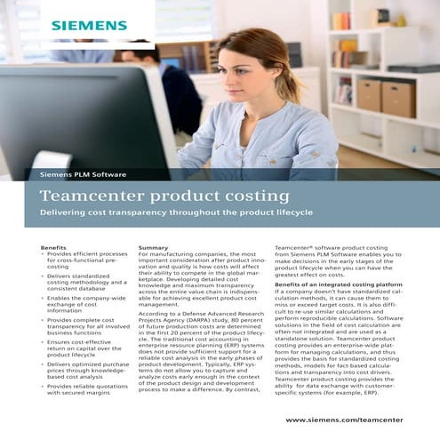 Teamcenter Product Cost Fact Sheet | PDF