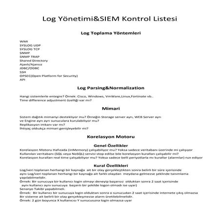 Log Yonetimi ve SIEM Kontrol Listesi 