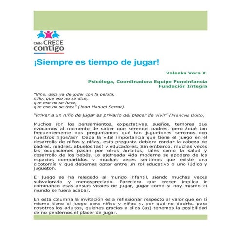 Siempre es tiempo de jugar