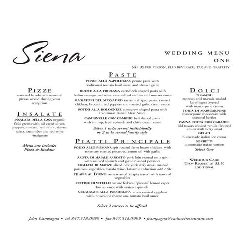 Siena Wedding Package