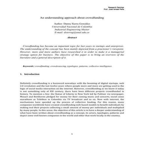 Sierra, D (2015) an understanding approach about crowdfunding
