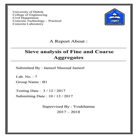 Sieve Analysis of Fine & Coarse Aggregate | Jameel Academy