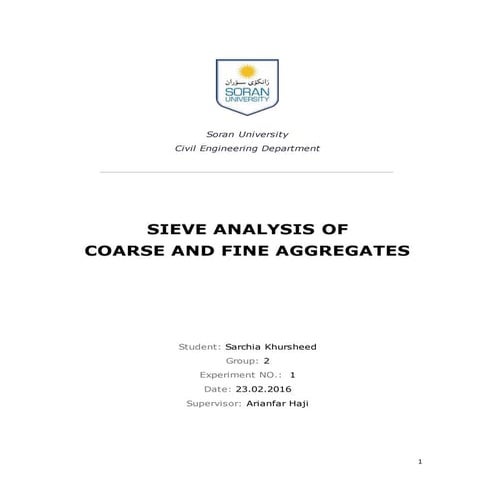 Sieve analysis of coarse and fine aggregate - Report