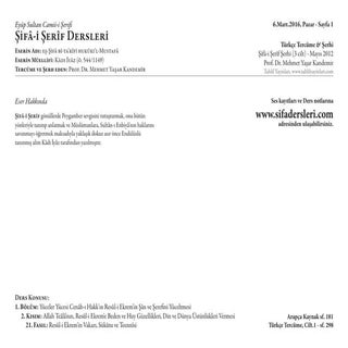 Şifa-i Şerif Dersi, 6 Mart 2016