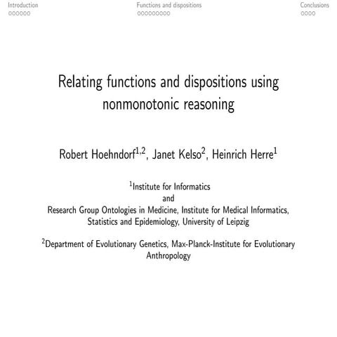 Relating functions and dispositions using nonmonotonic reasoning