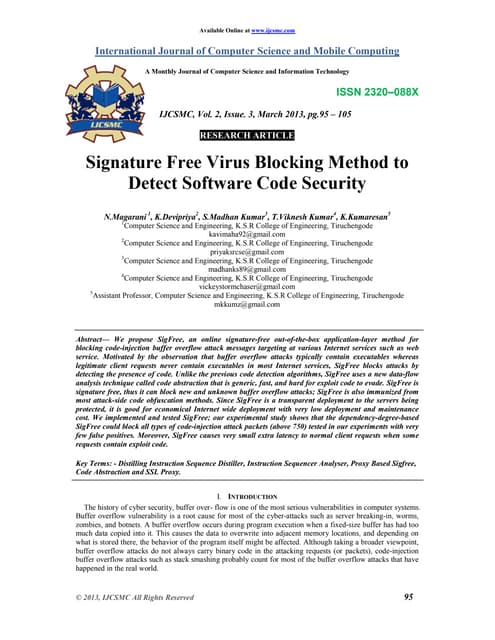 Signature Free Virus Blocking Method to Detect Software Code Security (Intern...