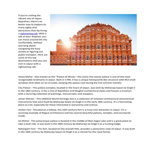 Jaipur sightseeing cab