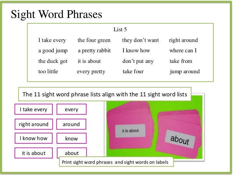 Sight Word Phrases Teaching Presentation