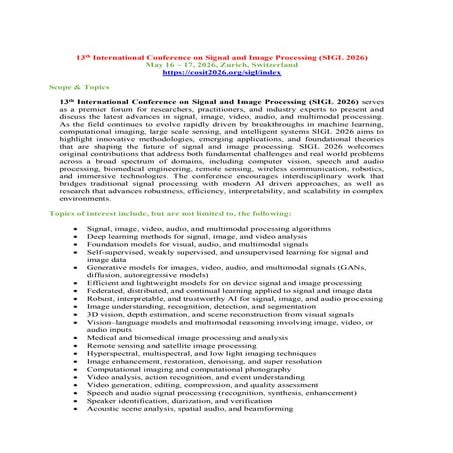 13th International Conference on Signal and Image Processing (SIGL 2026 ...