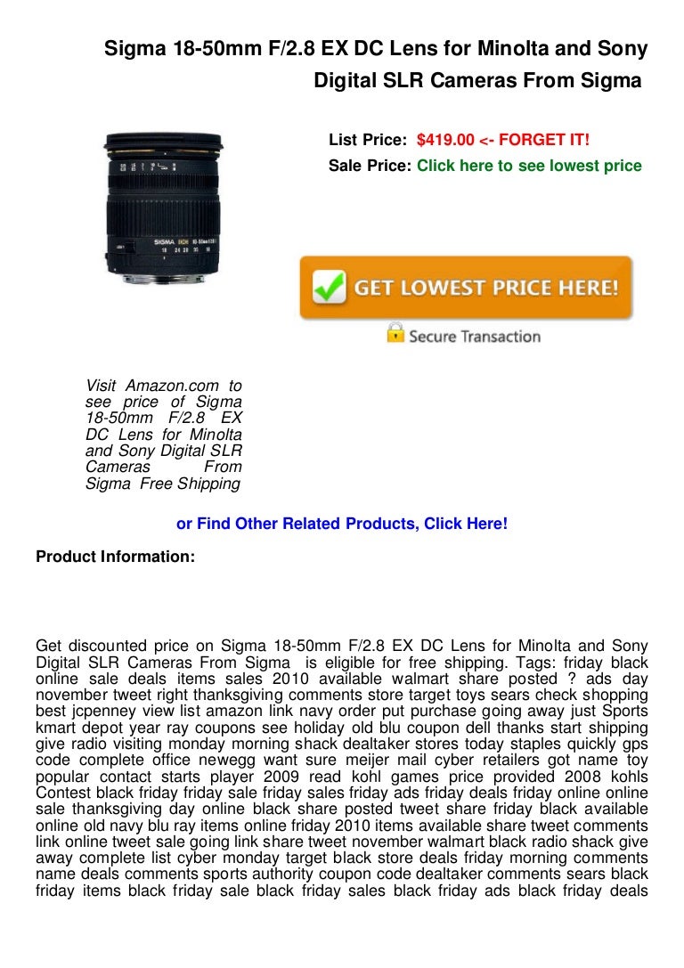 Sigma 18 50mm F2 8 Ex Dc Lens For Minolta And Sony Digital Slr Ca