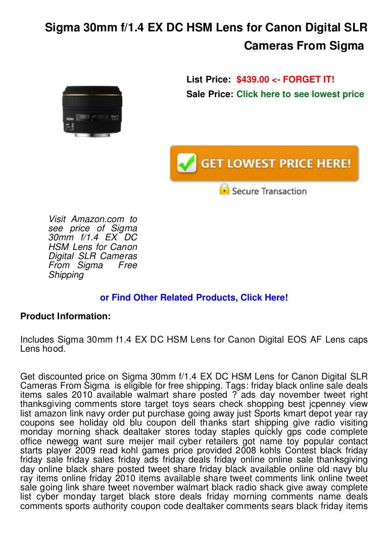 Sigma 30mm F1 4 Ex Dc Hsm Lens For Canon Digital Slr Cameras From