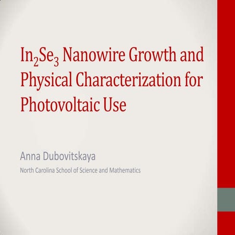 In2Se3 Nanowire Growth and Physical Characterization for Photovoltaic Use