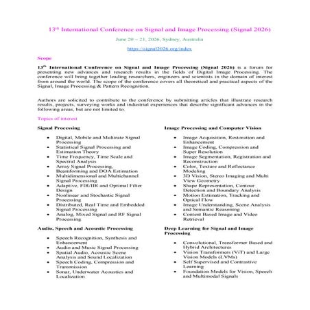 13th International Conference on Signal and Image Processing (SIGL 2026 ...