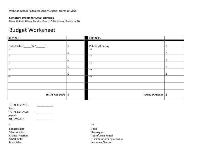 Signature Events Budget Sheet