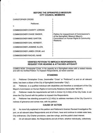 Petition For Impeachment, Springfield Mayor's Commision on Human Rights
