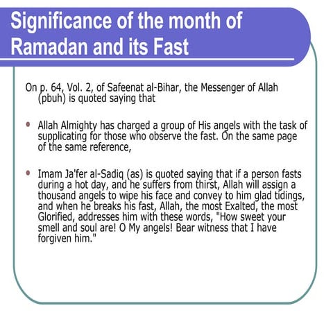 Significance of the Month of Ramadhan and Fasting