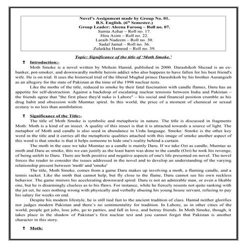 Significance of the title of ‘Moth Smoke.’