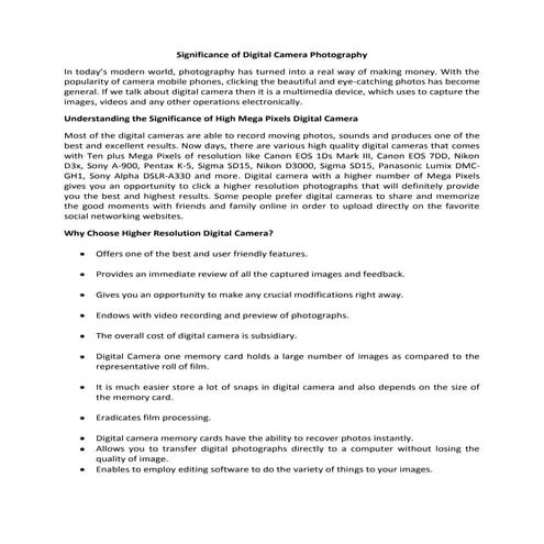 Significance of digital camera photography