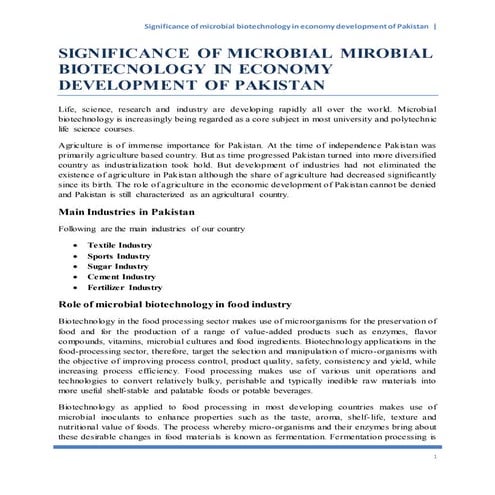 Significance of microbial biotechnology in economic development of pakistan