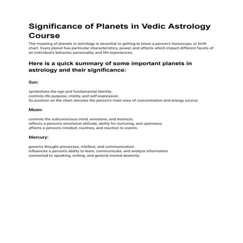Significance of Planets in Vedic Astrology Course