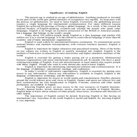 Topics og Speaking skill VIII. Significance of studying english