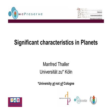 Significant Characteristics In Planets Manfred Thaller