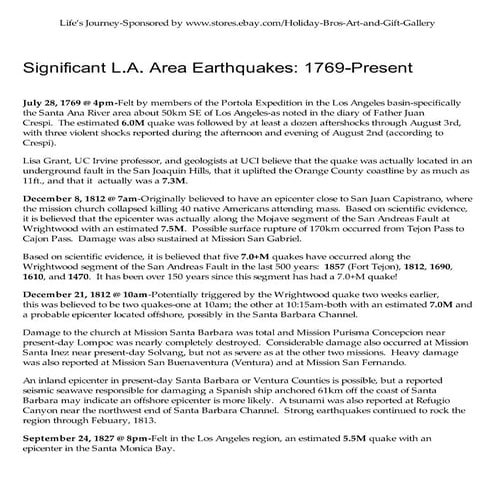 Significant l.a. area ea...69 present   quake city