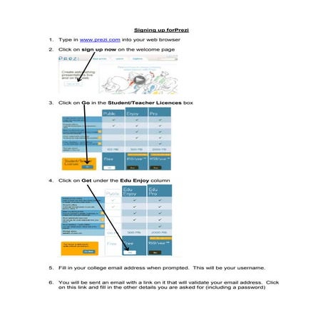 Signing up for prezi