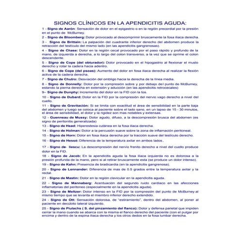 Signos clínicos en  apendicitis aguda