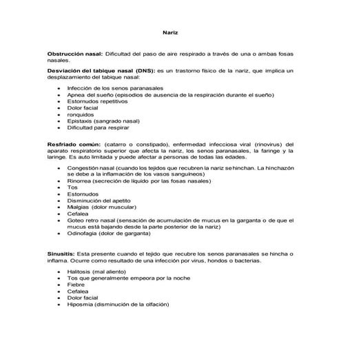 Signos sintomas nariz, ojos, oidos