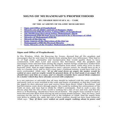 SIGNS OF MUHAMMAD (SAW)’S PROPHETHOOD