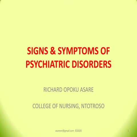 Signs & symptoms of psychiatric disorders