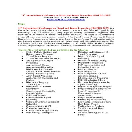 11th International Conference on Signal and Image Processing (SIGPRO 2025)