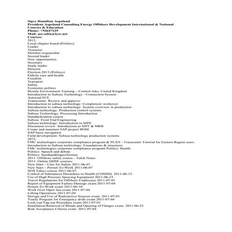 Sigve Hamilton Aspelund: Courses and education