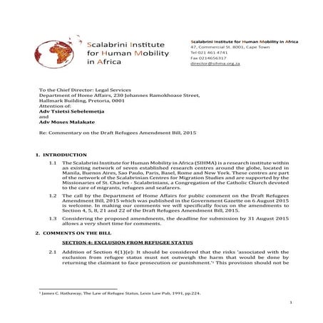 Sihma submission refugees_amendment_bill