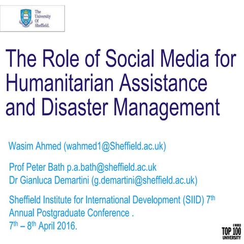 The Role of Social Media for Humanitarian Assistance and Disaster ...