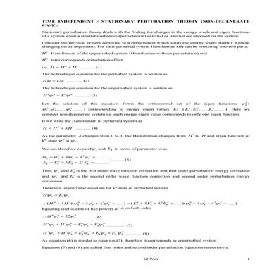 Time Independent Perturbation Theory, 1st order correction, 2nd order ...