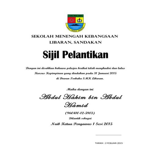 Sijil pengawas 2013