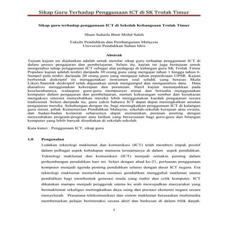 Sikap guru terhadap penggunaan ict di sekolah kebangsaan trolak timur