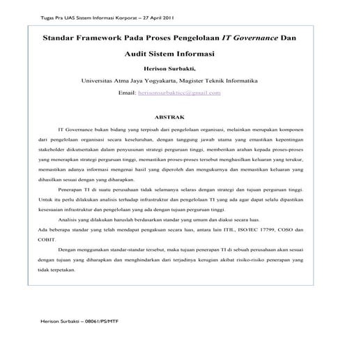 IT Governance Dan Audit Sistem Informasi 